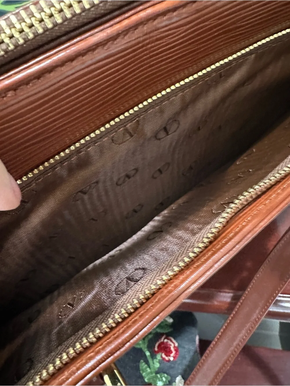 Valentino Garavani Chestnut Brown Textured Leather Laptop Tote